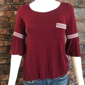 Burgundy long sleeve boho top